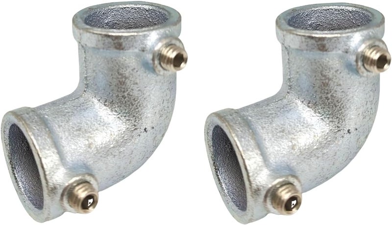 FLEXKEA 2 Pcs Galvanized Pipe Fittings, 90 Degree L Tube Connector Fit for 1 Inch(25.4 mm) OD Steel Pipe, Structural Elbow Joint Between Two Pipes Connector, Cast Iron - Image 1